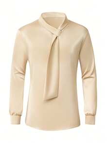 Calvornis Men's Apricot Business Casual Shiny Long Sleeve Shirt, Formal - Apricot - View 4