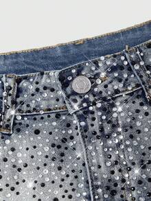 ROMWE Grunge Punk Summer Outfits Music Festival Style Ultra Low Waist Mini Women's Denim Shorts - Baby Blue - View 4