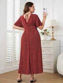 SHEIN LUNE Đầm thanh lịch chấm bi phối ren tương phản dành cho nữ cỡ lớn - Nhiều màu - Xem 2