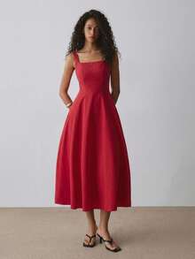 ATUI Studio Women's Red Cotton Maxi Dress – Elegant Chic Long Sleeveless Dress, Breathable Staple For Summer Beach Vacation, Party Vacation - Red - View 1