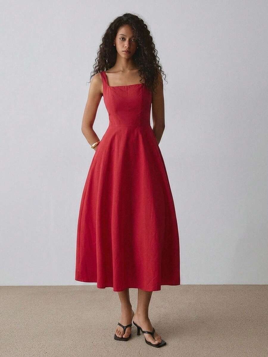 ATUI Studio Women's Red Cotton Maxi Dress – Elegant Chic Long Sleeveless Dress, Breathable Staple For Summer Beach Vacation, Party Vacation - Red - View 1