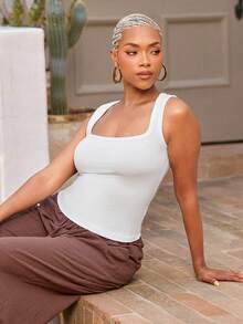 Vixey Solid Ribbed Basic Tank Top, Elevated Basics, Daily Wear - White - View 3
