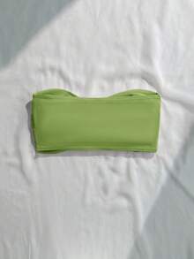 Swim Basics Top de Bikini Bandeau con Busto Torcido y Fruncido de unicolor para Playa de Verano para Mujer - Verde - Ver 2
