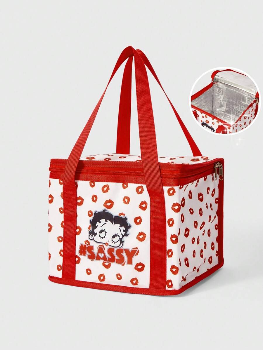 Betty Boop x SHEIN A Retro Cartoon Portable Handbag - Red B - View 1