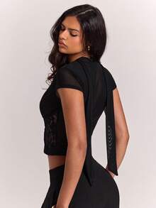 SHEIN BAE Women's Summer Sexy Lace Patchwork Top - Black - View 2