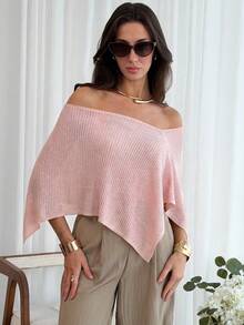 Aloruh Khăn choàng phong cách Bohemian thanh lịch cho nữ đi du lịch, áo len dệt kim rộng trễ vai che ngoài với gấu áo bất đối xứng, nhẹ, chống nắng - Màu Hồng baby - Xem 7