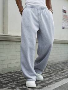 Manfinity Homme 男士純色抽繩腰口袋休閒寬鬆運動褲，灰色寬鬆運動褲，男士老錢風，日常休閒，週末旅行，戶外活動，旅行探險，輕鬆工作環境或半正式場合，男朋友/丈夫禮物，週年/生日禮物派對夏季假期，婚禮，春季到夏季，復活節，Y2k，復古，節日，男士寬鬆抽繩腰灰色運動褲休閒穿著，運動褲，灰色運動褲，男士健身服，青年褲，年輕運動褲 - 淺灰色 - 查看 4
