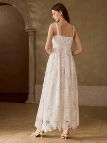 MOTF PREMIUM VESTIDO DE ENCAJE CON PARCHES Y CALADO, PRIMAVERA/VERANO - Blanco - Ver 3