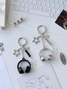 Muroi Mono 1pc/2pcs Fashion Sweet Cool Earphone Shaped Key Chain, Multi Functional Pendant For  Phone & Bag. Simple Stylish Commute Accessory, Cute Key Holder. - Multicolor - View 3