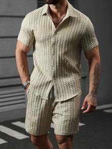 Manfinity Homme Men's Short Sleeve Shirt With Collar And Button Placket And Shorts Set - Multicolor - View 8