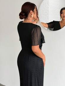 Firerie Vestido elegante de verano talla grande con nudo delantero y manga corta - Negro - Ver 3