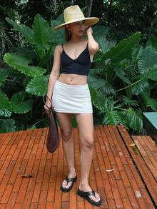 DAZY Women Solid Color Low-Waist Super Short Mini Skirt Summer,Pencil Skirt Low Rise - White - View 13