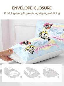 THE POWERPUFF GIRLS X Joivida 1件枕套 – 信封式封口柔軟透氣床枕套，簡約宿舍與臥室裝飾，可機洗 - 彩色 - 查看 5