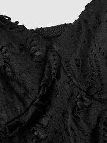 ROMWE Goth 女款哥德風性感破舊感透視迷你洋裝，不對稱下擺，黑色，適合夜店夏季穿著 - 黑色 - 查看 3