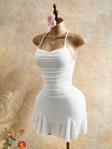 Mistrie New Sexy Slim Fit Backless Strapless Gradient Suspender Dress - White - View 6