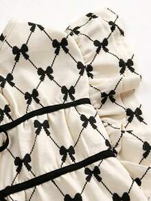 Weeklong Plus Size Faux Linen Contrast Color Bow Pattern Shirt - Black and White - View 4