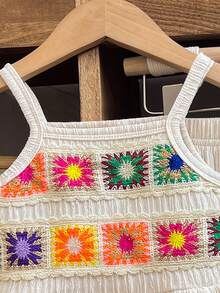 SHEIN Vintaside Kids 嬰兒(女嬰)休閒日常時尚細肩帶上衣配花卉刺繡精緻柔軟素色長褲套裝 夏季嬰兒外出可愛陽光穿搭 - 杏色 - 查看 8