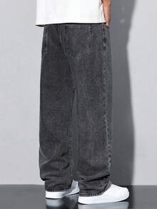 Manfinity Hypemode Jeans anchos de cintura con cordón para hombre, holgados - Gris - Ver 2