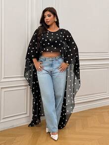 Femmeverse New Elegant Fashionable Black Chiffon Polka Dot Blouse, Casual Versatile, Suitable For Vacation And All Seasons Summer Holiday Wear Fall - Black and White - View 5