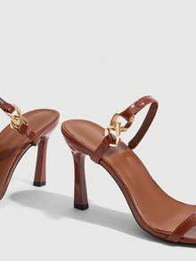 CUCCOO SZL Sandal Hak Tinggi Rantai Ujung Lancip untuk Wanita, Cocok untuk Natal dan Musim Panas - Daun bambu hijau kuning coklat - View 5