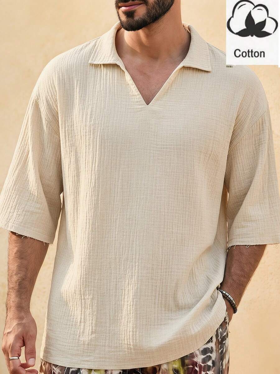 Manfinity RebelGame Men's Textured Short Sleeve T-Shirt, Versatile For Daily Wear And Vacation, Father's Day Gifts, Football - Multicolor - View 1