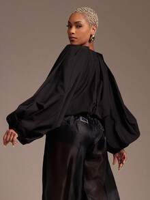 Vixey Lightweight Woven Statement Sleeve Jacket - Black - View 4
