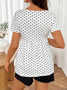 SHEIN Black And White Polka Dot Print Round Neck A-Line Maternity Top, Suitable For Casual Summer Outings. - Black and White - View 4