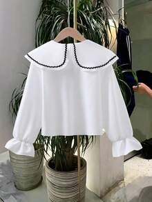 SHEIN 少女碎花单排扣休闲衬衫 - 白色 - 查看 2