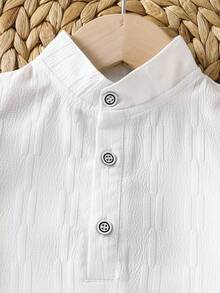 SHEIN Playful Pals Baby Boy Summer Casual Solid Color Shirt And Striped Pants Set - White - View 6
