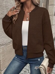 EMERY ROSE Women's Spring/Autumn Casual Solid Color Jacket - Coffee Brown - View 3