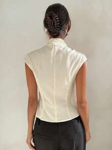 Aloruh Blouse élégante pour femmes avec col montant, style chinois moderne, boutons grenouille, coupe ajustée et taille cintrée - Nude - Voir 6