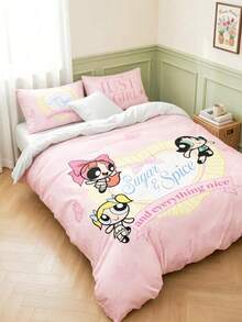 THE POWERPUFF GIRLS X Joivida 2/3件組 100%聚酯纖維 奶油般柔軟舒適透氣面料，全夜舒適寢具（被套 + 1/2個枕套，不含被芯），四季通用現代聚酯纖維寢具系列 - 彩色 - 查看 6