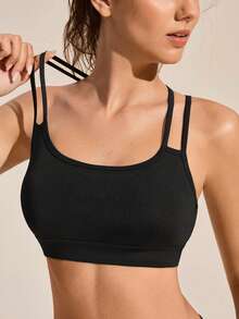 Exploreva Damen Sport-Set mit gekreuzten Trägern, ärmellos, einfarbig, geeignet für Yoga und Outdoor-Sport - Schwarz - Übersicht 2