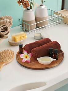 1/2PCS Solid Wood Round Serving Tray Multifunctional Breakfast Tray Bathroom Tray Cheese Board Kitchen Decor Rustic Service Platter Farmhouse Home Storage Organizer Gift - Yellow - View 4