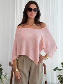 Aloruh Khăn choàng phong cách Bohemian thanh lịch cho nữ đi du lịch, áo len dệt kim rộng trễ vai che ngoài với gấu áo bất đối xứng, nhẹ, chống nắng - Màu Hồng baby - Xem 5