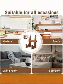 1PC Wooden Cookbook Holder Stand Adjustable Foldable Page Holder Recipe Book Stand Kitchen Countertop Shelf Organizer Rustic Brown Home Decor Kitchen Accessories Cook Apron Baking - brown - View 6