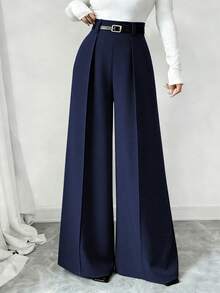 Elenzga 2026 New Vintage Military Green Commuter Daily Fashion Wide Leg Pants Women Spring Autumn High Waist Drape Loose Slimming Straight Leg Independence Day Holiday Style Versatile Women Long Pants - Navy Blue - View 2