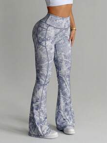 Dewbera Dewbera Seamed Colorful Leopard Print Flared Long Pants (With Pockets) - Grey - View 6