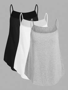 SHEIN EZwear 3件套加大码纯色吊带背心，黑色+白色+浅灰色，适合夏季 - 彩色 - 查看 2