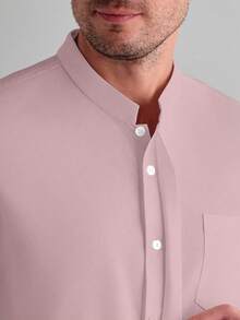 Core Aspect Camisa de manga larga con botones delanteros y bolsillo de parche, unicolor, estilo minimalista casual para hombre, formal - Rosa - Ver 3