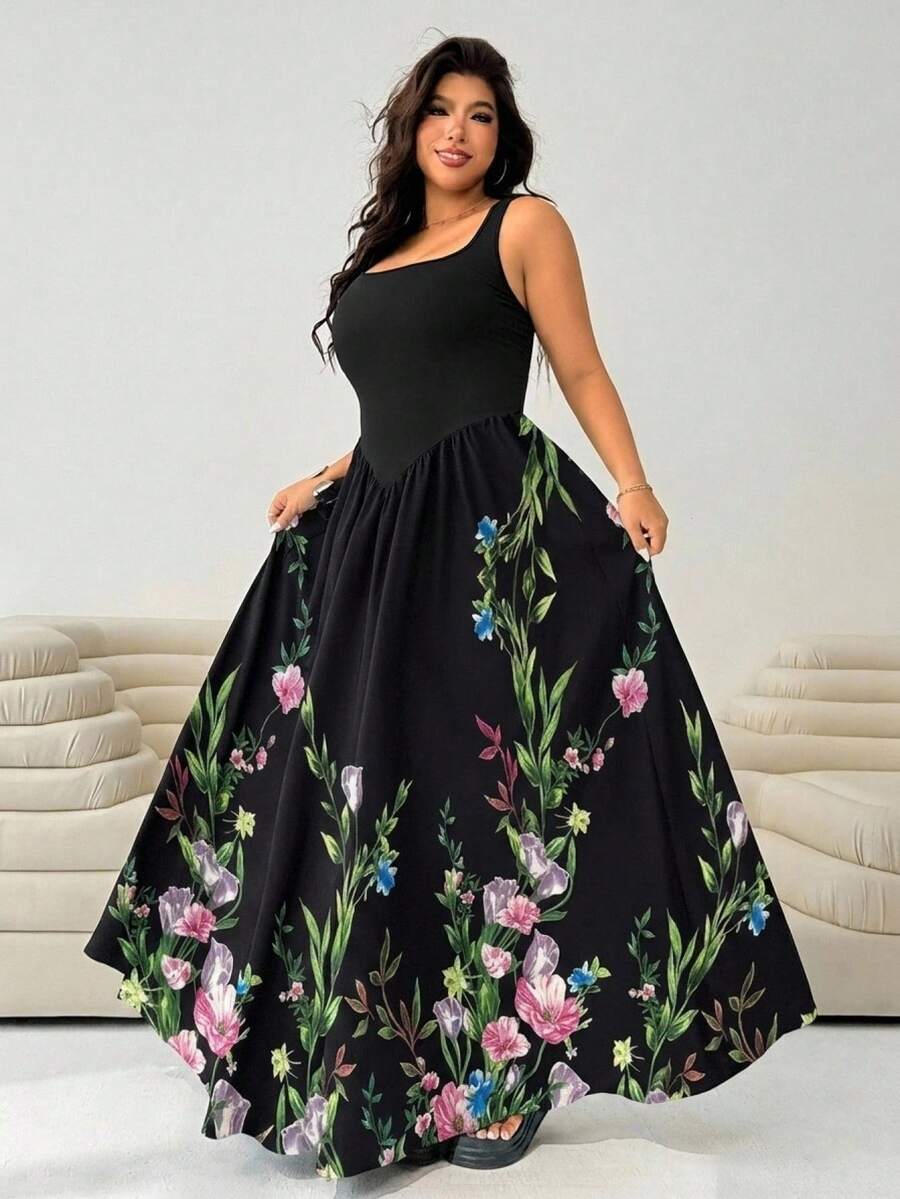 SHEIN EZwear 黑色休闲加大码女式连衣裙 - 彩色 - 查看 1