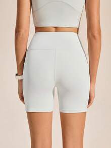 Exploreva Exploreva Women's Summer Minimalist Solid Color High Waist Shaping Butt Lifting Sports Shorts - Olive Green - View 4