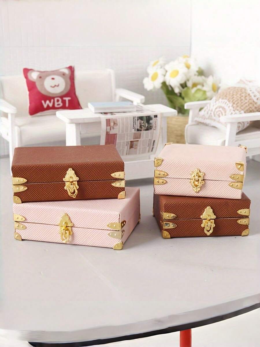 1PC Retro PU Leather Storage Boxes Mini Display Case Dustproof Transparent Lid For Miniature Models Collectors Gift Vintage Craft Organization Container - multicolor - View 1