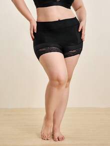 Hourtrue 1pc Seamless High Waist Shaping Panties, Plus Size Women Summer Lace Tummy Control Butt Lifting Shapewear - Black - View 9