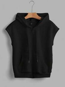 SHEIN EZwear Damen Lässig Ärmellos Offen Vorne Kapuzenpullover, Schwarz - Schwarz - Übersicht 5
