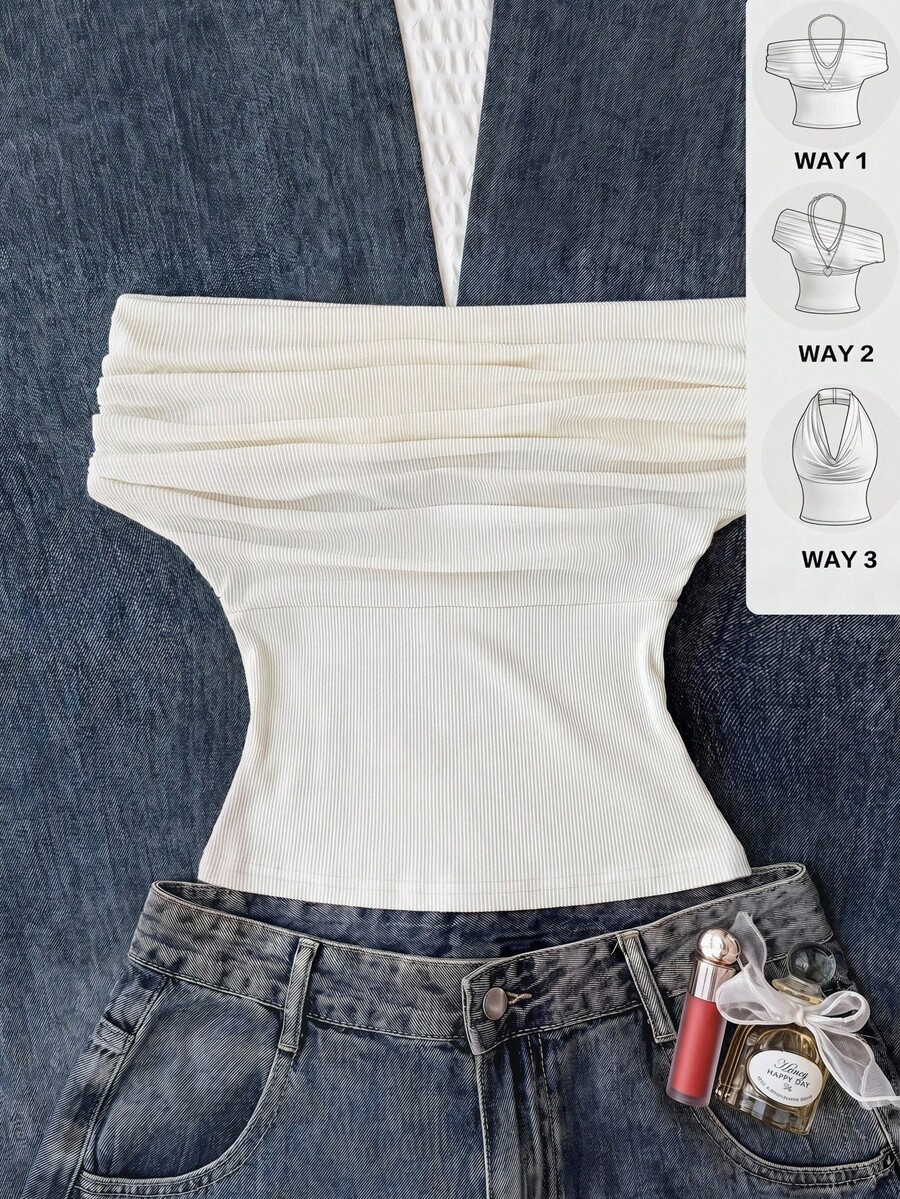 SHEIN 少女无袖上衣和吊带衫,休闲纯色修身款,夏季百搭,高领露肩设计,优雅大方,适合节日、乡村、海滩度假、下午茶等各种场合,风格端庄,可作舞蹈服或可爱上衣穿着。 - 白色 - 查看 1