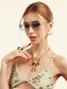 Popjeli 1 Piece, Summer Beach Ocean Vacation Wind Glazed Chain Fruit Cherry Small Fish Coral Starfish Lemon Mushroom Rough Stone Pendant Women's Necklace,Y2K/Cute/Colorful/Chic,DIY,PINK,Summer/Beach/Prom/Part/Vacation/Travel,For Mom/Women/Girl/Mother,Heart,Floral - Multicolor - View 3