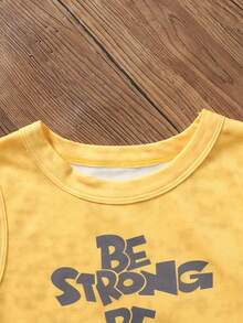 SHEIN 2pcs/Set Toddler Boys' Sleeveless Top & Denim Shorts Set, Street Casual Retro Style Summer Outfit - Yellow - View 5