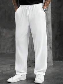 Manfinity CasualCool Pantalones de chándal casuales holgados para hombre de unicolor con cintura elástica, cordón y bolsillos - Blanco - Ver 3