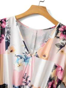 GlowEve CURVE Plus Size Ditsy Floral Dress For Women, Summer V-Neck Cinched Waist Mid-Length Dress, Elegant Slimming Vacation Style Wedding Guest White - Multicolor - View 7